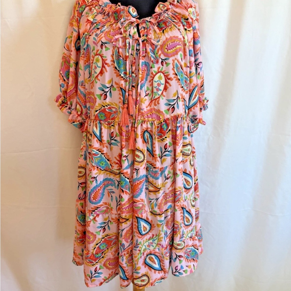 Gold & Silver Paris Pink Paisley Tiered Dress - Size One Size NWT